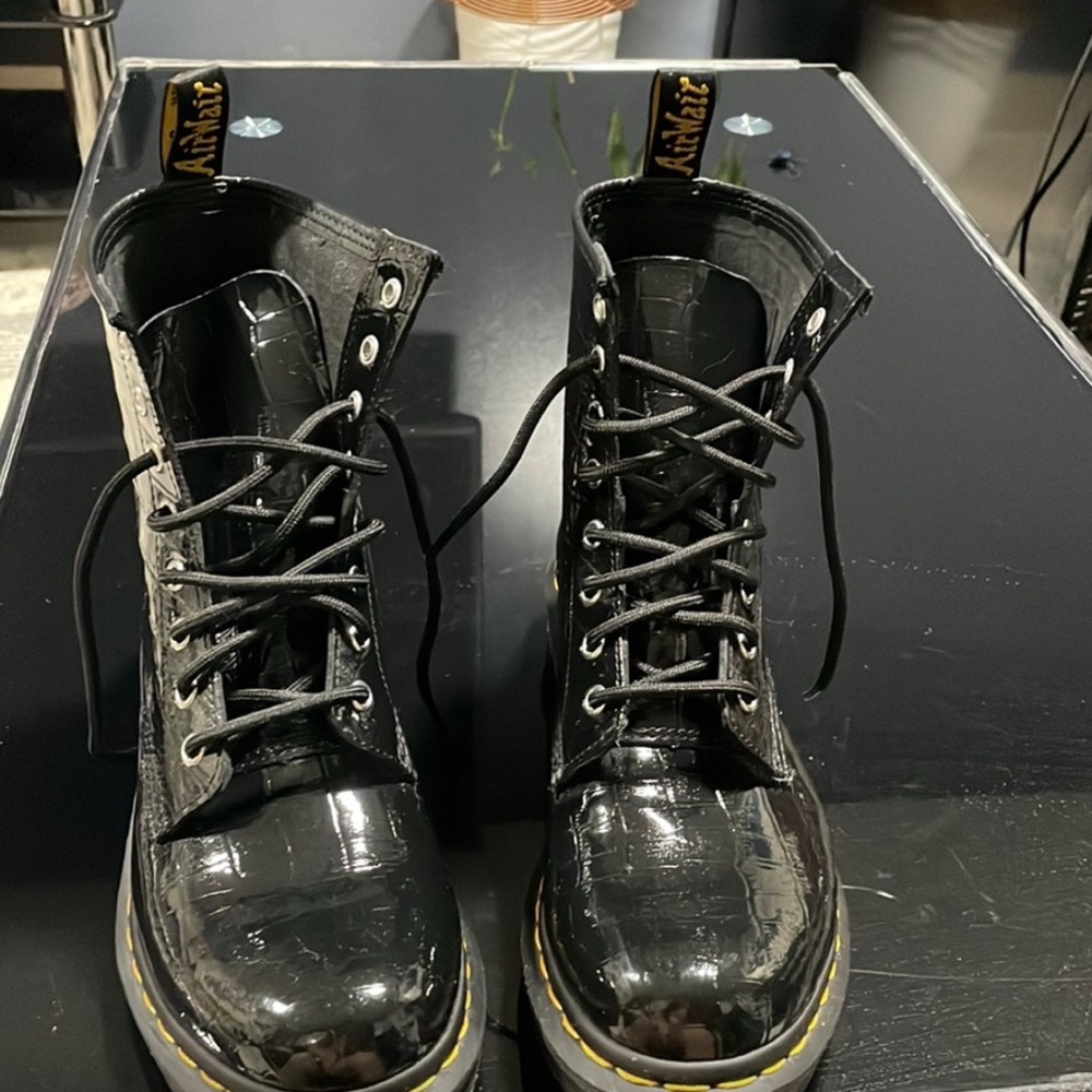Dr. Martens Black Combat Boots with Lace-Up Front and Chunky Sole